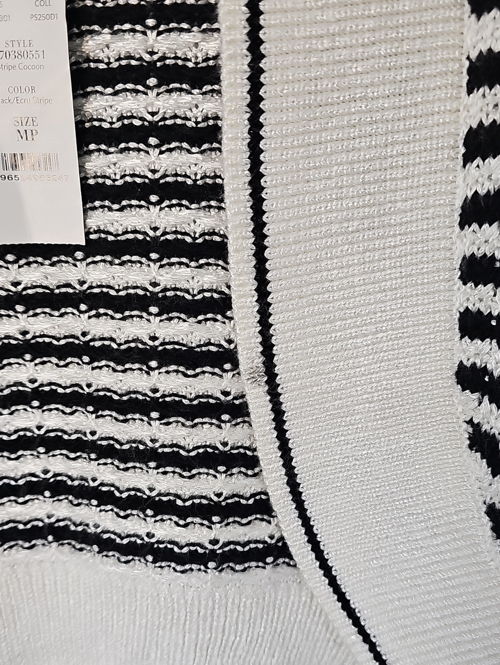 WHBM Ecru & Black Striped Soft Cozy Nubby Knit Cocoon Shrug Sweater Sz:MP - Picture 8 of 17